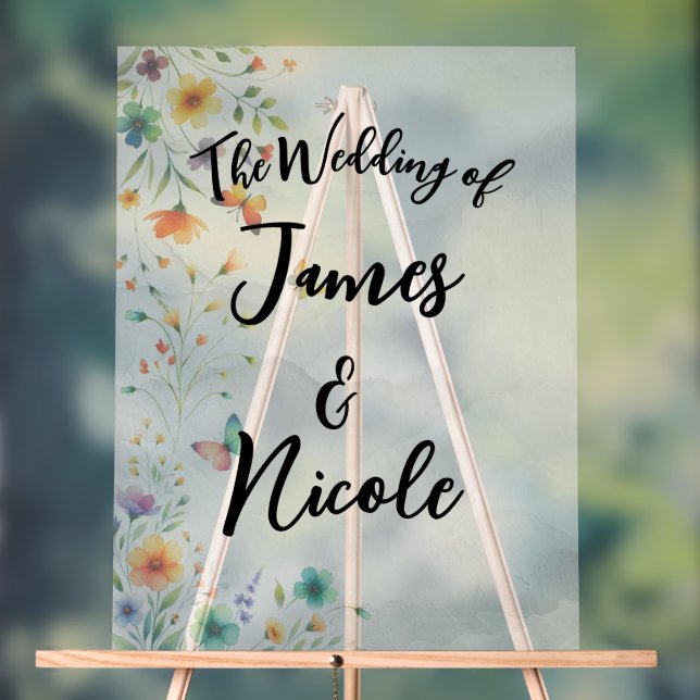 Señal Acrílica Boda de mariposa floral colorida (Neutral )