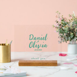 Señal Acrílica Boda de onda rosa y verde