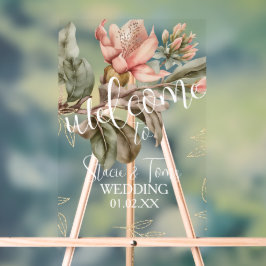 Señal Acrílica Boda de oro rosa tropical botánico florals