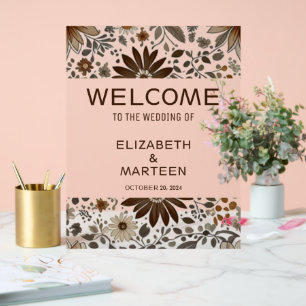 Señal Acrílica Boda de otoño del patrón de hoja gris marrón