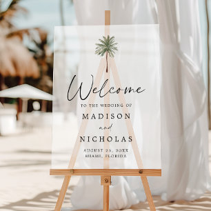 Señal Acrílica Boda De Palm Tree Mínimo Bienvenida Escarcha