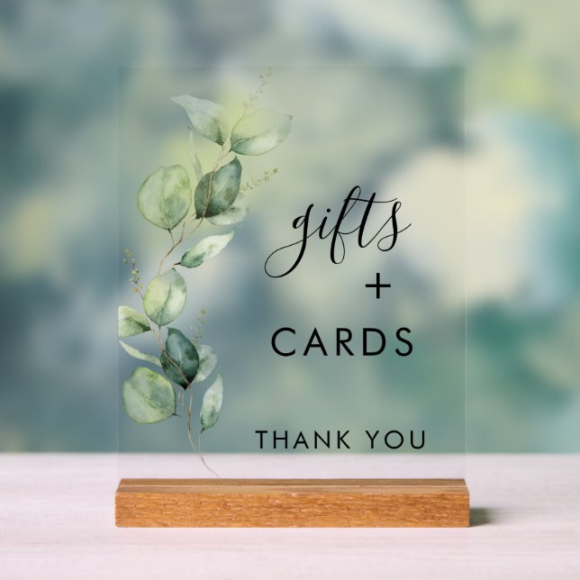 Señal Acrílica Boda de Regalos y Tarjetas de Eucalyptus Greenery  (Neutral )