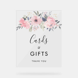 Señal Acrílica Boda de tarjetas acuarelas y florales rosadas