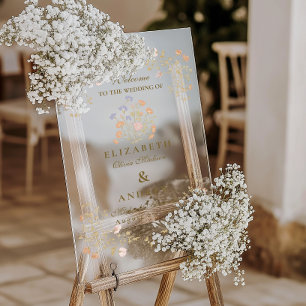 Señal Acrílica Boda del marco antiguo floral de Rococo