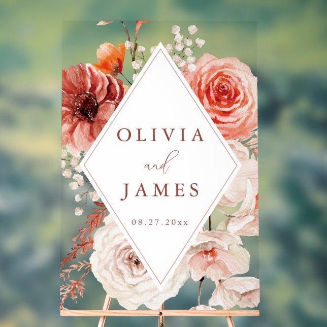 Señal Acrílica Boda del marco floral del Boho botánico (Neutral )