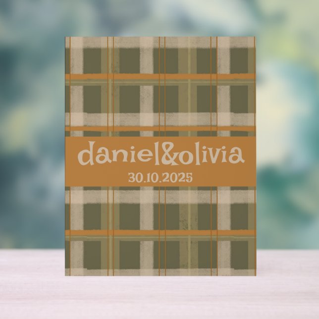 Señal Acrílica Boda del patrón de tartán celta escocés (Neutral )