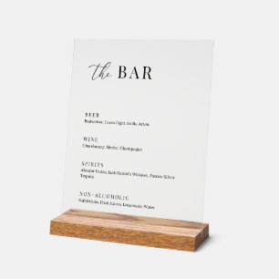 Señal Acrílica Boda Elegante Moderna Menú Bar