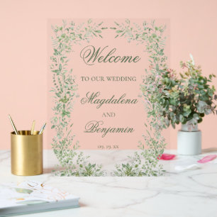 Señal Acrílica Boda elegante verde salvia delicada vegetación