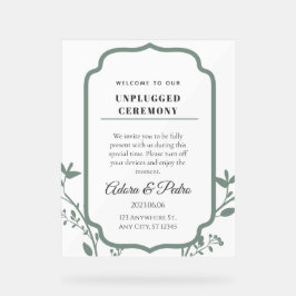 Señal Acrílica Boda elegante verde y blanca