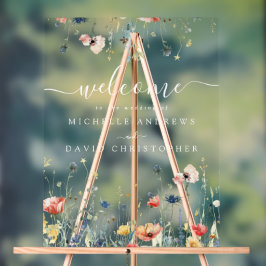 Señal Acrílica Boda en campo de flores silvestres vibrantes