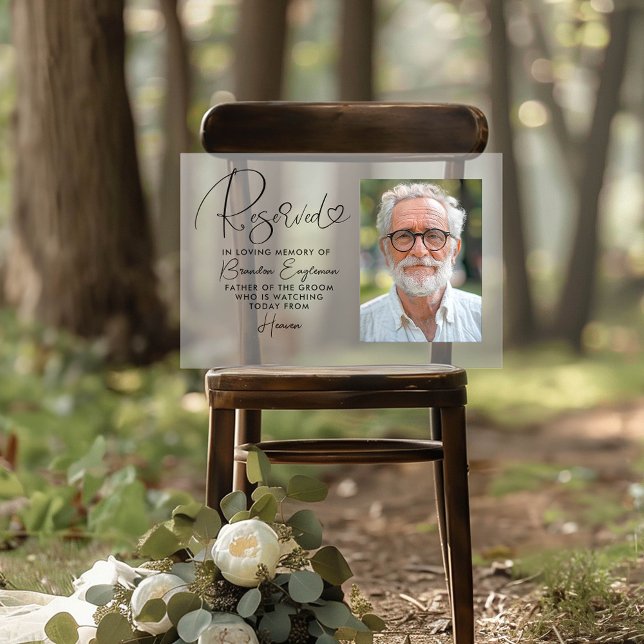 Señal Acrílica Boda en memoria de asientos reservados Foto Rótulo (Reserved Memorial Sign Frosted Acrylic)