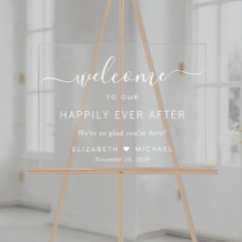 Señal Acrílica Boda Felices Para Siempre Bienvenida Blanca