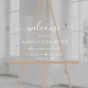 Señal Acrílica Boda Felices Para Siempre Bienvenida Blanca