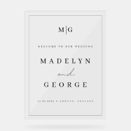 Señal Acrílica Boda Firma de bienvenida Plantilla simple Minimali