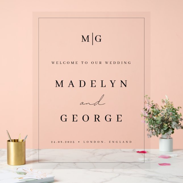 Señal Acrílica Boda Firma de bienvenida Plantilla simple Minimali (Boda)