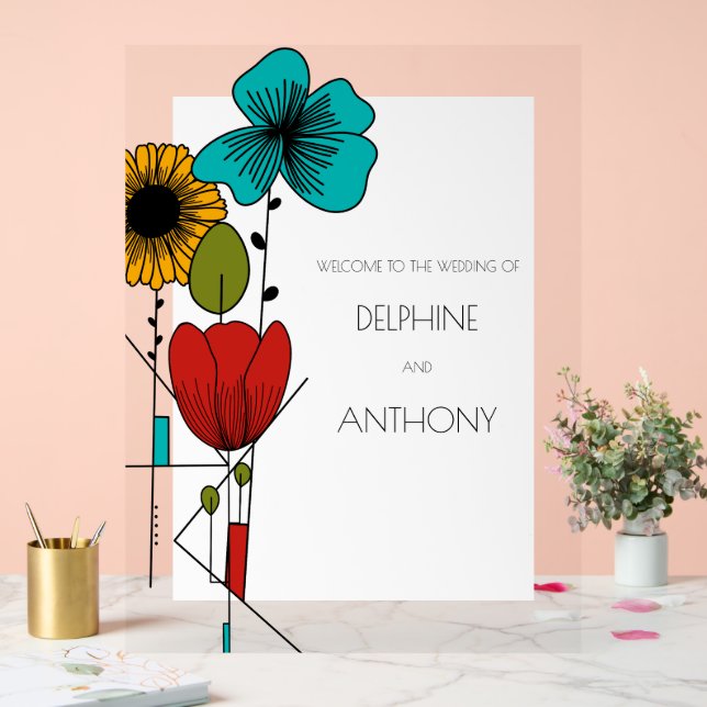 Señal Acrílica Boda floral contemporáneo Art Noveau (Boda)