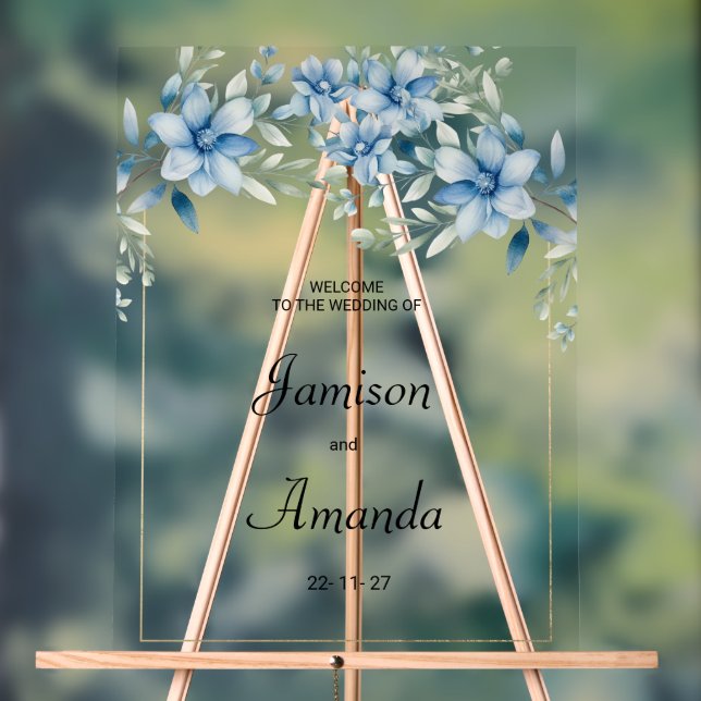 Señal Acrílica Boda floral de menta azul marino botánico (Neutral )