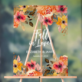 Señal Acrílica Boda Floral de Otoño Bienvenida a Enamorarse