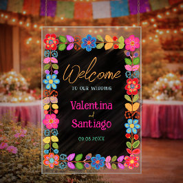 Señal Acrílica Boda floral mexicana moderna