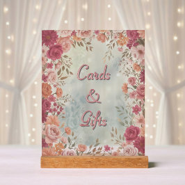Señal Acrílica Boda floral romántica de primavera en rosa y rojo