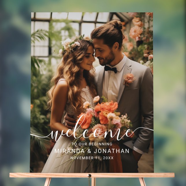 Señal Acrílica boda fotográfico Personalizado de 'Bienvenida' (Neutral )