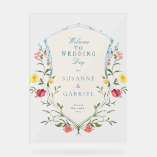 Señal Acrílica Boda francés floral vintage Bienvenidos al Rótulo 