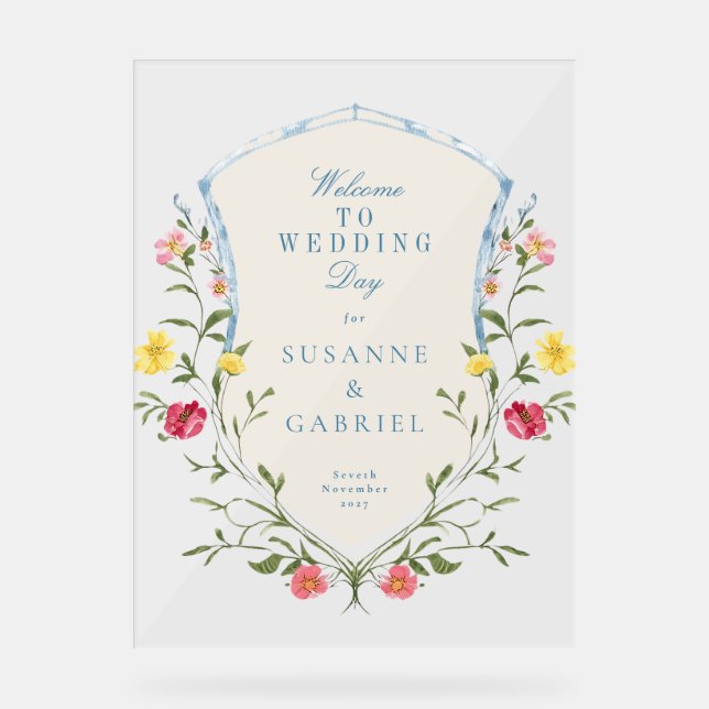 Señal Acrílica Boda francés floral vintage Bienvenidos al Rótulo  (Anverso)