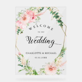 Señal Acrílica Boda geométrico de manantial botánico acuarela