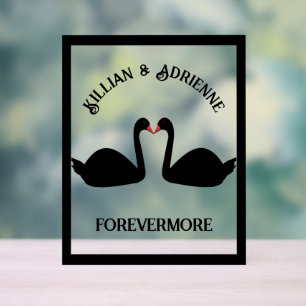 Señal Acrílica Boda Gótica Besándose Cisnes Negros Personalizado