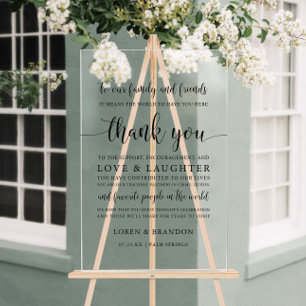 Señal Acrílica Boda Gracias Por Venir A La Recepción De Bodas