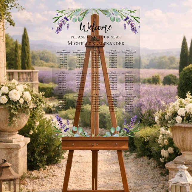 Señal Acrílica Boda lavender 15 tablas tabla de asientos (Subido por el creador)