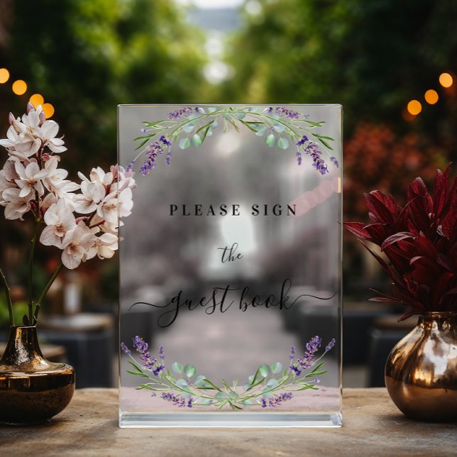 Señal Acrílica Boda lavender eucalipto libro de invitado sobre la (Subido por el creador)