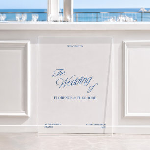 Señal Acrílica Boda moderna de bienvenida azul y blanco
