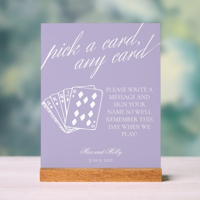 Señal Acrílica Boda morado moderno jugando cartas Rótulo peatonal (Neutral )