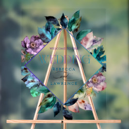 Señal Acrílica Boda negro de flores de colores elegantes