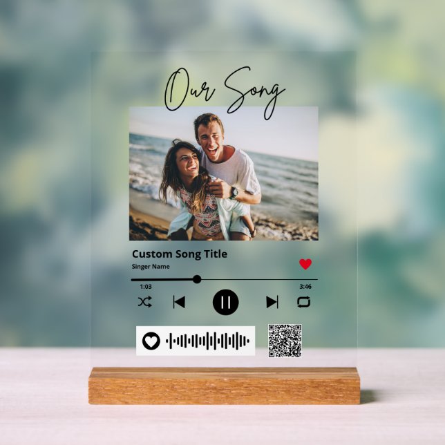 Señal Acrílica Boda Nuestra Canción Escaneable Código QR Transpar (Neutral )