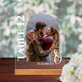 Señal Acrílica Boda Número de Tabla con Arco Foto