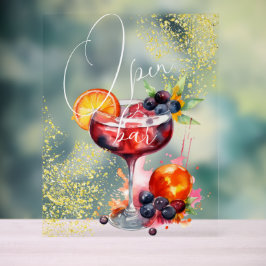 Señal Acrílica Boda Open Bar Bebe Oro