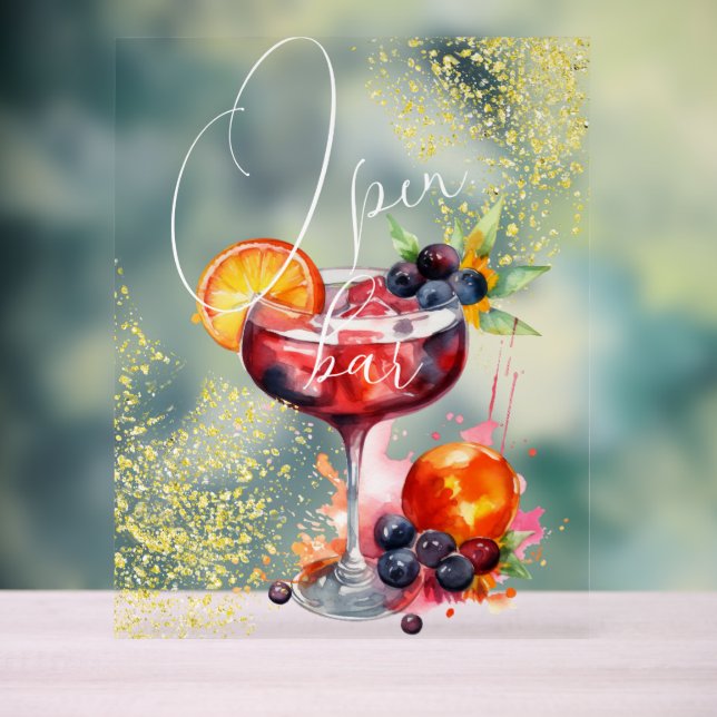 Señal Acrílica Boda Open Bar Bebe Oro (Neutral )