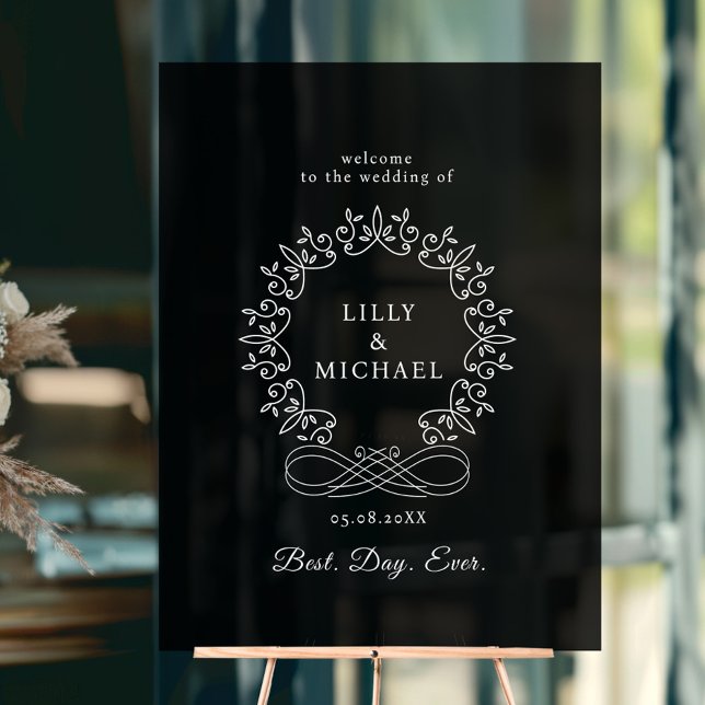 Señal Acrílica Boda Real, Elegante, "Mejor Día de la Historia" (Royal, Elegant, "Best-Day-Ever" Wedding Acrylic Sign)