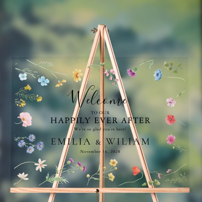 Señal Acrílica Boda romántico de flores silvestres, bienvenida a  (Neutral )