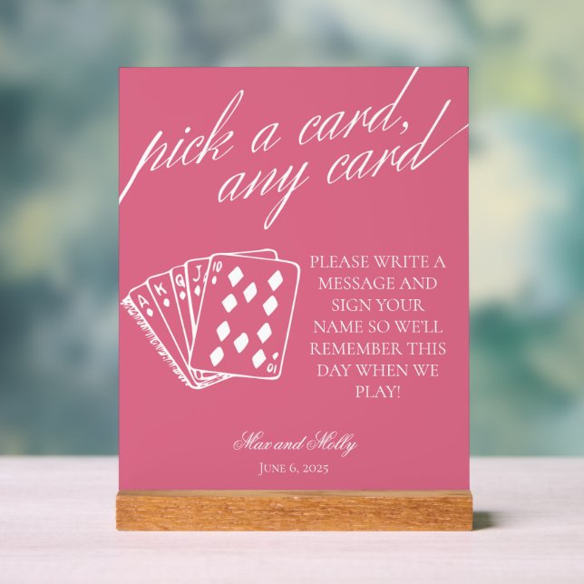Señal Acrílica Boda rosado moderno jugando cartas Rótulo Pedestal (Neutral )