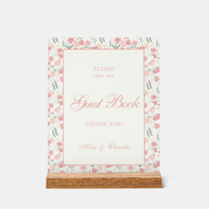 Señal Acrílica Boda rosado y crema de flores de pé dulce de guión
