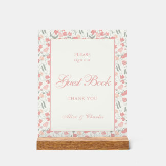 Señal Acrílica Boda rosado y crema de flores de pé dulce de guión