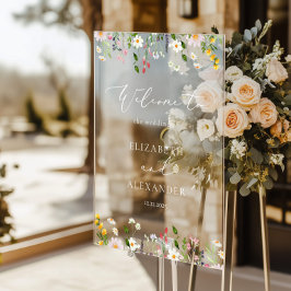 Señal Acrílica Boda sencilla elegante Wildflower Bienvenida