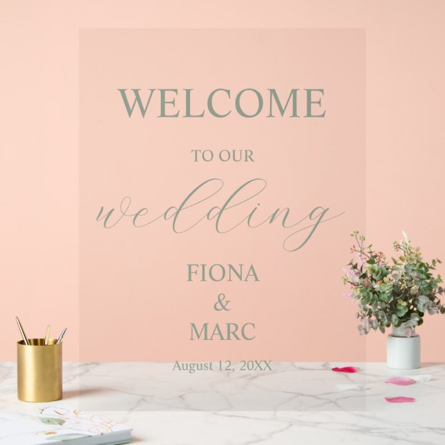 Señal Acrílica Boda verde de bienvenida elegante (Boda)