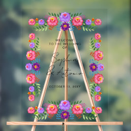 Señal Acrílica Boda Vibrante Fiesta Floral Mexicana