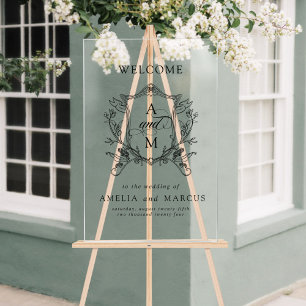 Señal Acrílica Boda Vintage Crest Bienvenida