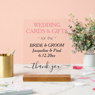 Señal Acrílica Bodas rosados Pastel Nombres Tarjetas Regalos Limp