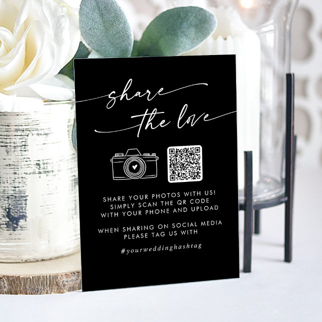 Señal Acrílica Boho Black Boda comparte el código QR de amor (Boho Black Wedding Share the Love QR Code Acrylic Sign)